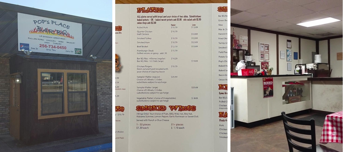 Pop's Place Bar B Q Menu