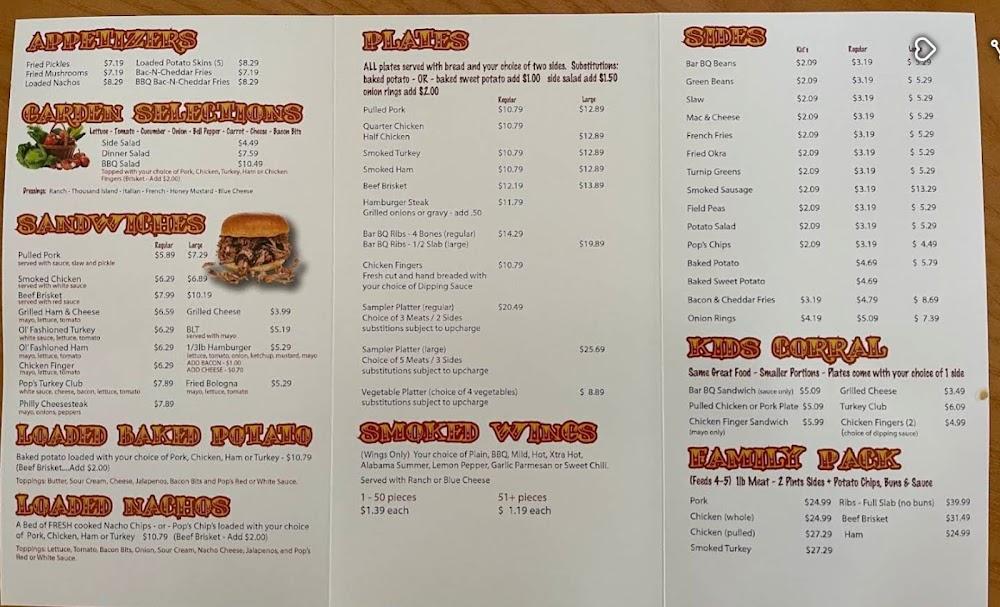 Pop's Place Bar B Q Menu image 1